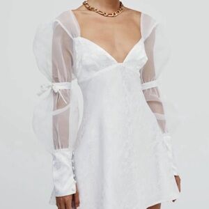 For Love & Lemons White Sheer Puff Sleeve Mini Dress
